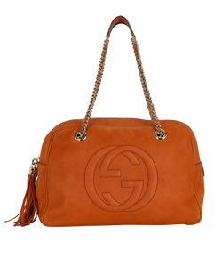 Soho Double Chain Shoulder Bag, Leather, Orange, 353126498879, DB, 2*